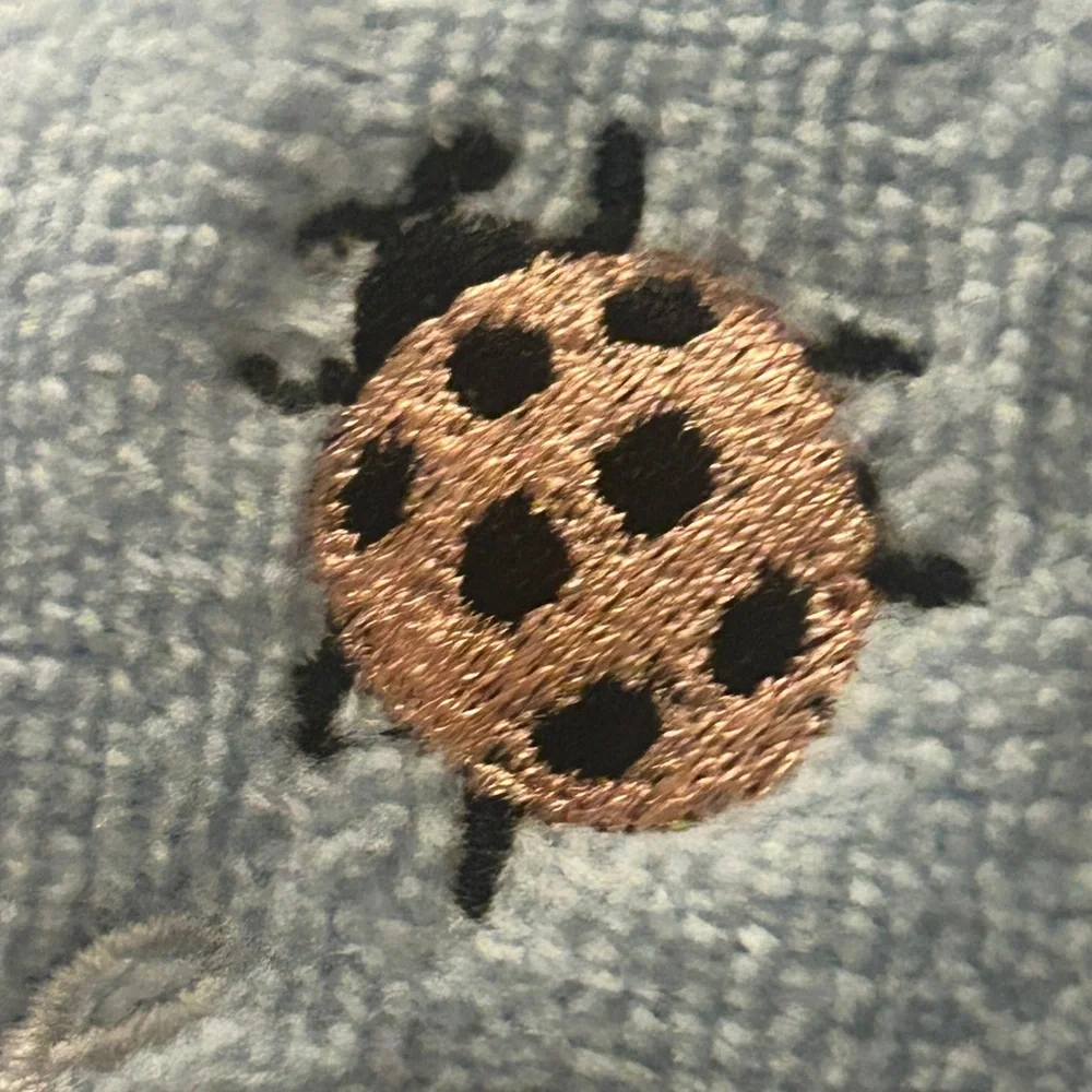 Lady Bug Daffodil Finger Tip Towel Set of 2 Embroidered Light Blue Terry Cloth